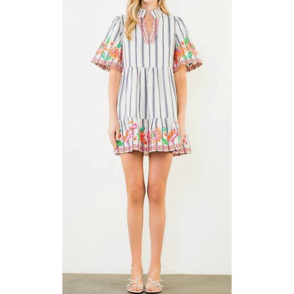 NEW THML embroidered stripe dress in cream